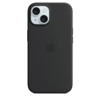 Husă din silicon pentru iPhone 15 cu MagSafe - neagră