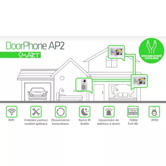 Videofon cu fir EVOLVEO DoorPhone AP2-2 pentru doua apartamente cu aplicatie, alb