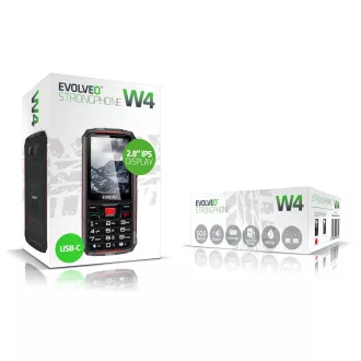 EVOLVEO StrongPhone W4, telefon Dual SIM rezistent la IP68, LCD 2.8", 2500mAh, baterie externă, negru-roșu
