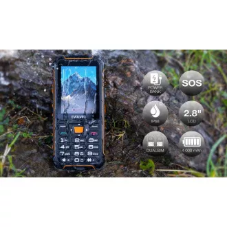 EVOLVEO StrongPhone Z6, telefon Dual SIM rezistent la IP68, LCD 2.8", 4000mAh, baterie externă, negru-portocaliu