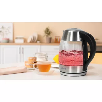 Salente StripeGlass, ceainic electric de 1,8 l, din oțel inoxidabil / sticlă, iluminare din spate roșie