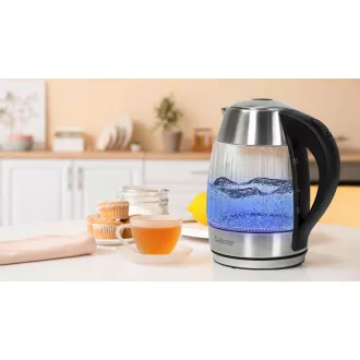 Salente StripeGlass, ceainic electric de 1,8 l, din oțel inoxidabil / sticlă, iluminare din spate roșie