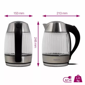 Salente StripeGlass, ceainic electric de 1,8 l, din oțel inoxidabil / sticlă, iluminare din spate roșie