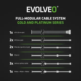 EVOLVEO G750, 750W, ATX3.1, 14cm, aPFC, 80+GOLD, 3 ani de funcționare