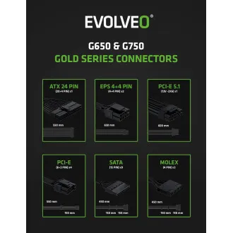 EVOLVEO G750, 750W, ATX3.1, 14cm, aPFC, 80+GOLD, 3 ani de funcționare