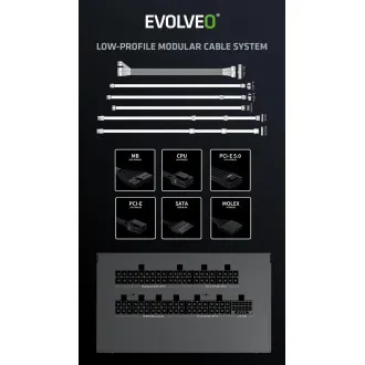 EVOLVEO G750, 750W, ATX3.1, 14cm, aPFC, 80+GOLD, 3 ani de funcționare