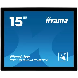 Ecran iiyama TF1534MC-B7X de 15": TN, XGA, capacitiv, 10P, 370cd/m2, VGA, DP, HDMI, IP65, negru