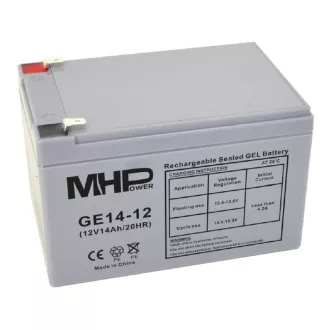 Baterie cu gel MHPower GE14-12 12V/14Ah, Faston F2 - 6.3mm, ciclu profund Baterie cu gel MHPower GE14-12 12V/14Ah, Faston F2 - 6.3mm, ciclu profund