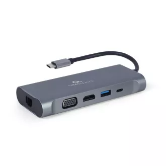 Gembird USB-C 7in1 multiport USB 3.0 + HDMI + VGA + PD + cititor de carduri + audio stereo Gembird USB-C 7in1 multiport USB 3.0 + HDMI + VGA + PD + cititor de carduri + audio stereo