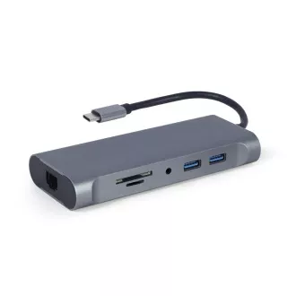 Gembird USB-C 7in1 multiport USB 3.0 + HDMI + VGA + PD + cititor de carduri + audio stereo Gembird USB-C 7in1 multiport USB 3.0 + HDMI + VGA + PD + cititor de carduri + audio stereo