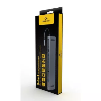 Gembird USB-C 9in1 multiport USB + HDMI + VGA + PD + cititor de carduri + LAN + audio