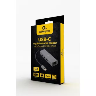 Adaptor Gembird USB-C GBit + 3x USB 3.1 Adaptor Gembird USB-C GBit + 3x USB 3.1