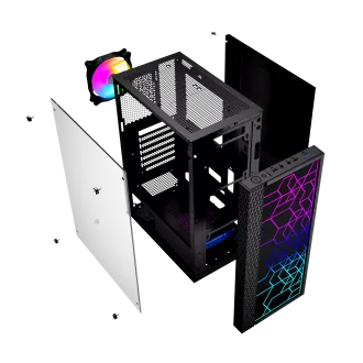 Gembird Computer Fornax 2500 ARGB/Midi Tower/Transpar./Negru