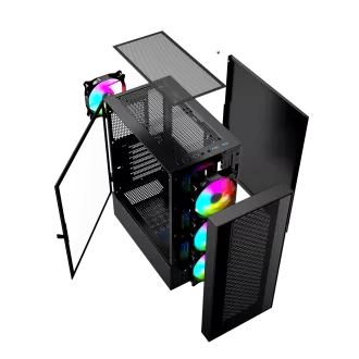 Gembird Fornax 4000 ARGB/Midi Tower/Transpar./Negru