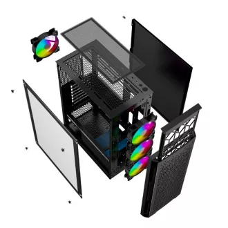 GEMBIRD Fornax 400X/Midi Tower/Transpar./Negru