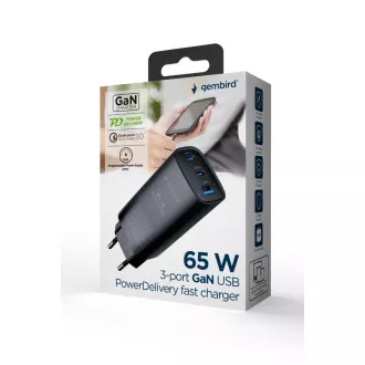 Încărcător GEMBIRD PD 1xUSB-A 2xUSB-C 67W negru