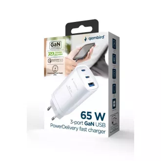 Încărcător GEMBIRD PD 1xUSB-A 2xUSB-C 67W alb