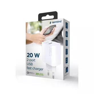Incarcator GEMBIRD PD USB-A USB C 20W alb