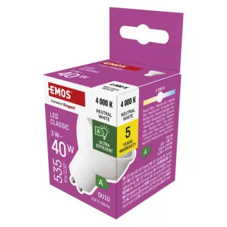 EMOS LED CLS MR16 3W(40W) 535lm GU10 NW CLASA A