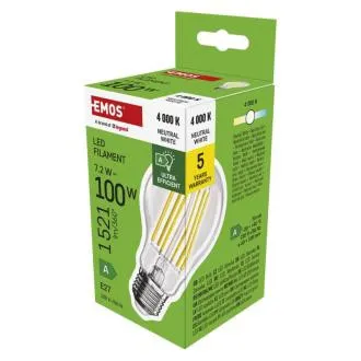 EMOS LED FLM A60 7.2W(100W) 1521lm E27 NW CLASA A EMOS LED FLM A60 7.2W(100W) 1521lm E27 NW CLASA A