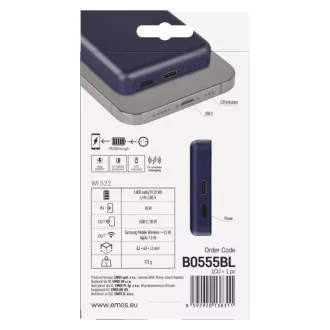 Baterie EMOS Powerbank WI 522, încărcare wireless 20W, 5.000mAh, ALBASTRU, 1xUSB-C