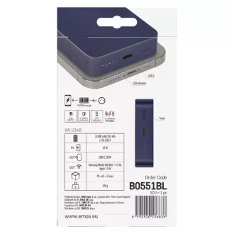 Baterie externă EMOS WI 1046, încărcare wireless 20W, 10.000mAh, ALBASTRU, 1xUSB-C
