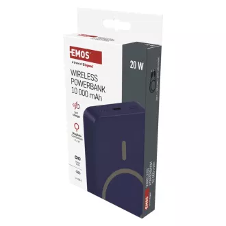 Baterie externă EMOS WI 1046, încărcare wireless 20W, 10.000mAh, ALBASTRU, 1xUSB-C