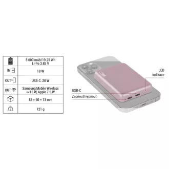 Baterie EMOS Powerbank WI 522, încărcare wireless 20W, 5.000mAh, SALMON, 1xUSB-C Baterie EMOS Powerbank WI 522, încărcare wireless 20W, 5.000mAh, SALMON, 1xUSB-C