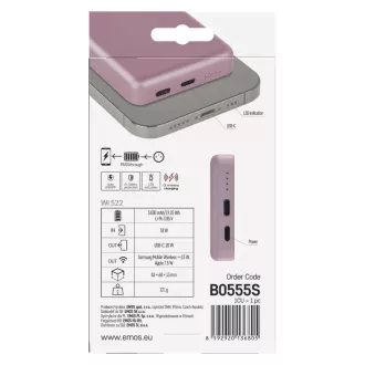 Baterie EMOS Powerbank WI 522, încărcare wireless 20W, 5.000mAh, SALMON, 1xUSB-C Baterie EMOS Powerbank WI 522, încărcare wireless 20W, 5.000mAh, SALMON, 1xUSB-C