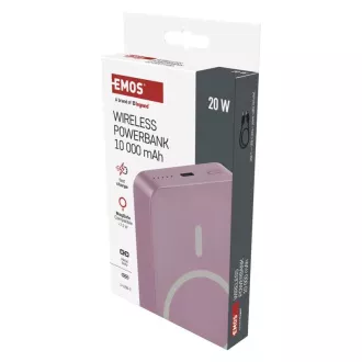 Baterie EMOS Powerbank WI1046, încărcare wireless 20W, 10.000mAh, SALMON, 1xUSB-C