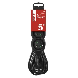 Prelungitor EMOS cu 3 pini/5m, negru, 1,5 mm