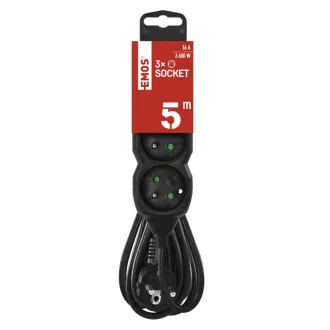 Prelungitor EMOS cu 3 pini/5m, negru, 1,5 mm Prelungitor EMOS cu 3 pini/5m, negru, 1,5 mm