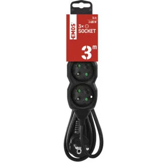 Prelungitor EMOS cu 3 pini/3m, negru, 1,5 mm Prelungitor EMOS cu 3 pini/3m, negru, 1,5 mm