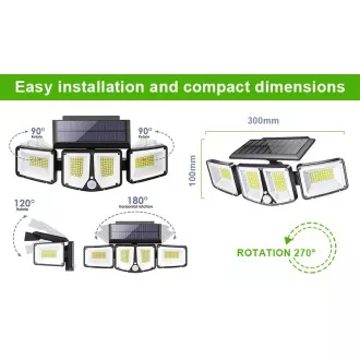 Lampă solară LED de exterior cu senzor de mișcare VIKING S180/1200lm/2200mAh/3 moduri/IP65