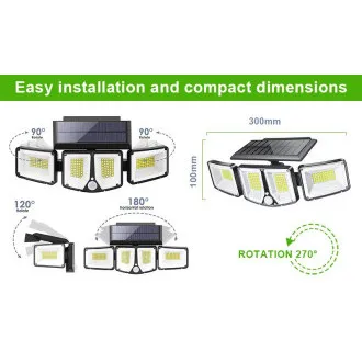 Lampă solară LED de exterior cu senzor de mișcare VIKING S180/1200lm/2200mAh/3 moduri/IP65 Lampă solară LED de exterior cu senzor de mișcare VIKING S180/1200lm/2200mAh/3 moduri/IP65
