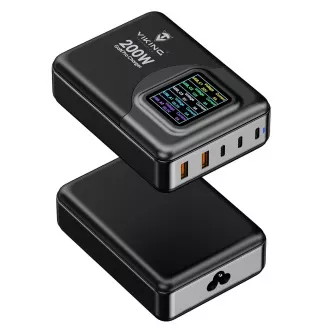 Încărcător USB GaN Viking 200W PD PRO/adaptor de alimentare/Ieșire: 3xUSB-C, 2xUSB-A/Încărcare rapidă/