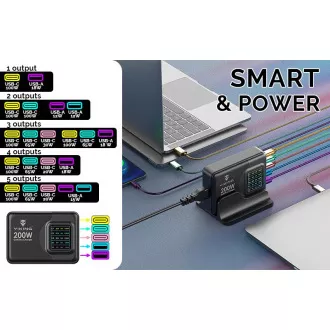 Încărcător USB GaN Viking 200W PD PRO/adaptor de alimentare/Ieșire: 3xUSB-C, 2xUSB-A/Încărcare rapidă/