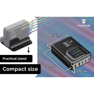 Încărcător USB GaN Viking 200W PD PRO/adaptor de alimentare/Ieșire: 3xUSB-C, 2xUSB-A/Încărcare rapidă/
