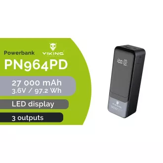 Viking PN-964PD 27000 mAh/Ieșire: 1xUSB-A, 2xUSB-C/Intrare: 2xUSB-C/Afișaj LED