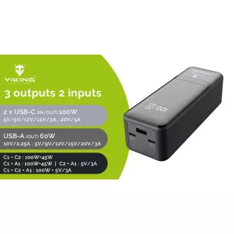 Viking PN-964PD 27000 mAh/Ieșire: 1xUSB-A, 2xUSB-C/Intrare: 2xUSB-C/Afișaj LED
