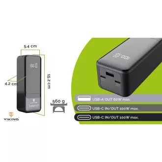 Viking PN-964PD 27000 mAh/Ieșire: 1xUSB-A, 2xUSB-C/Intrare: 2xUSB-C/Afișaj LED
