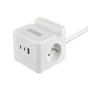 Adaptor de alimentare VIKING YC23H, alb/Ieșire: 2xAC, 1xUSB-A, 2xUSB-C/suport telefon mobil/lumină LED/cablu 1,4 m