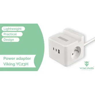 Adaptor de alimentare VIKING YC23H, alb/Ieșire: 2xAC, 1xUSB-A, 2xUSB-C/suport telefon mobil/lumină LED/cablu 1,4 m Adaptor de alimentare VIKING YC23H, alb/Ieșire: 2xAC, 1xUSB-A, 2xUSB-C/suport telefon mobil/lumină LED/cablu 1,4 m
