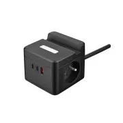 Adaptor de alimentare VIKING YC23H, negru/Ieșire: 2xAC, 1xUSB-A, 2xUSB-C/suport telefon mobil/lumină LED/cablu 1,4 m