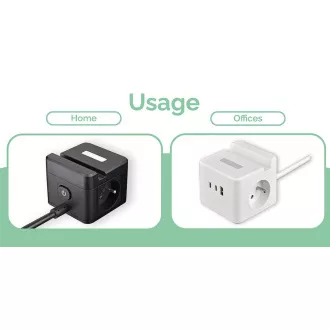 Adaptor de alimentare VIKING YC23H, negru/Ieșire: 2xAC, 1xUSB-A, 2xUSB-C/suport telefon mobil/lumină LED/cablu 1,4 m