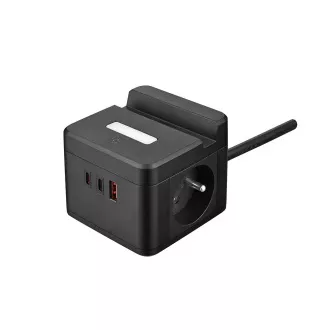 Adaptor de alimentare VIKING YC23H, negru/Ieșire: 2xAC, 1xUSB-A, 2xUSB-C/suport telefon mobil/lumină LED/cablu 1,4 m