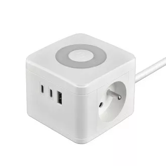 Adaptor de alimentare VIKING YC23L, alb/Ieșire: 2xAC, 1xUSB-A, 2xUSB-C/lampă tactilă/cablu de 1,4 m