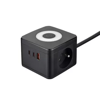 Adaptor de alimentare VIKING YC23L, negru/Ieșire: 2xAC, 1xUSB-A, 2xUSB-C/lampă LED tactilă/cablu de 1,4 m
