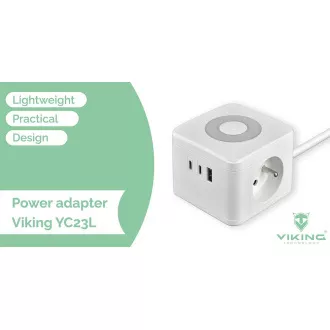 Adaptor de alimentare VIKING YC23L, negru/Ieșire: 2xAC, 1xUSB-A, 2xUSB-C/lampă LED tactilă/cablu de 1,4 m