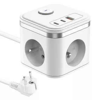 Adaptor de alimentare VIKING YC33, alb/Ieșire: 3xAC, 1xUSB-A, 2xUSB-C/Buton ON/OFF/Cablu 1.4m
